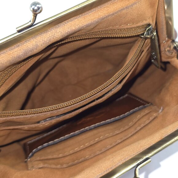 PATRICIA NASH BROWN LEATHER COIN WALLET WITH CLASP CLOSURE *NO WRISTLET STRAP* - Picture 6 of 16